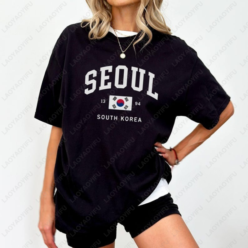 Street Fashion Seoul - Kaus Uniseks Bendera Korea Selatan Seoul