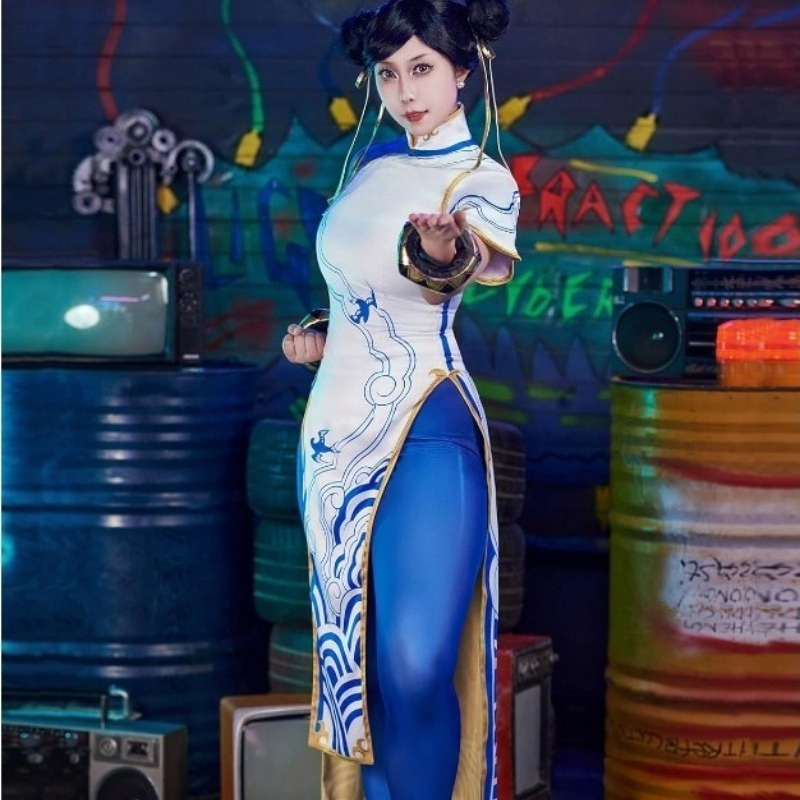 Street Fashion Dress - Kostum Game Chun-li Cosplay Jalanan Gaun