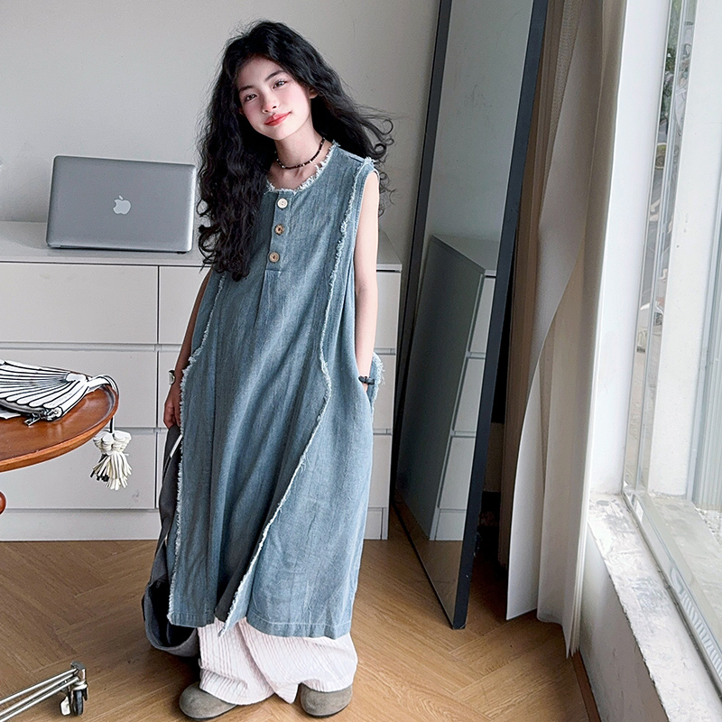 Street Fashion Luxury - Gaun Denim Musim Panas Mewah Anak-anak