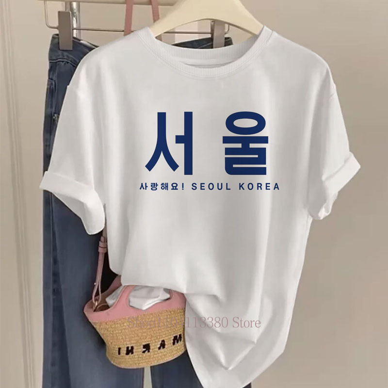 Street Fashion Seoul - Kaus Cetak Grafis Seoul Korea untuk