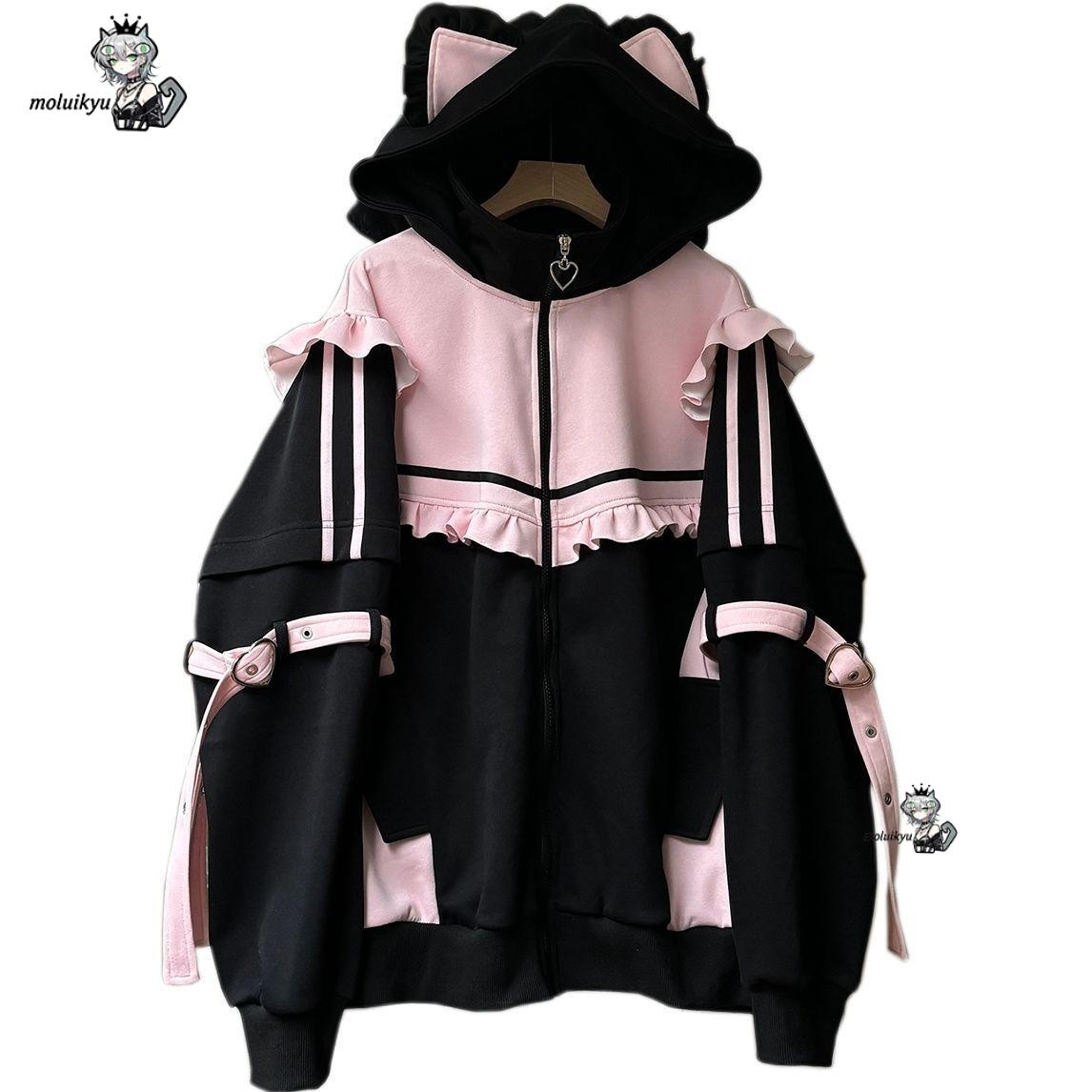 Street Fashion Female - Hoodie Kucing Kawaii Y2K Wanita Pink