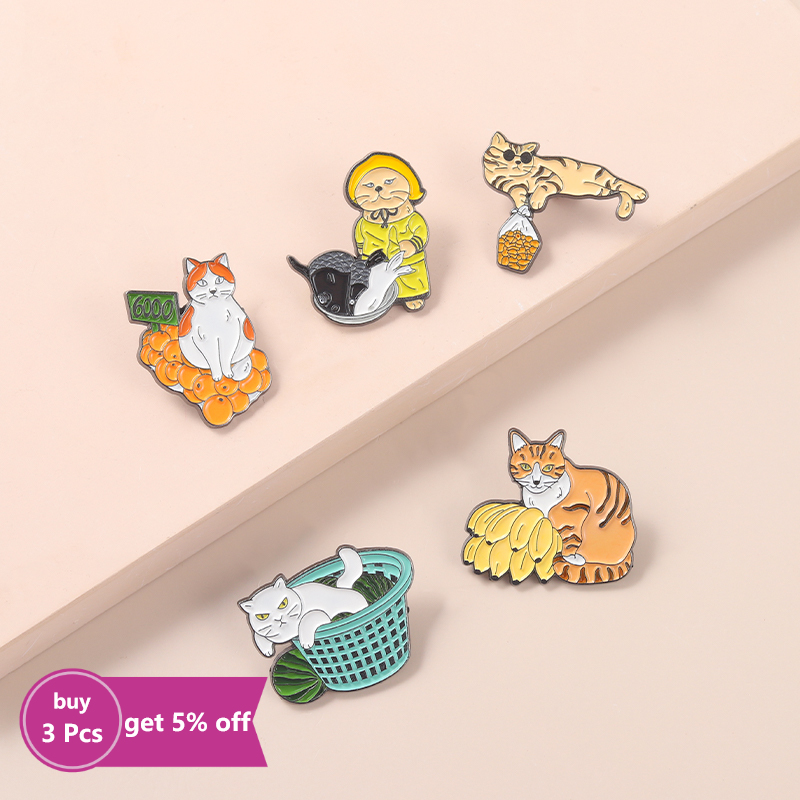 Funny Street Stall Cats Enamel - Street Fashion Vendors ulasan dan harga