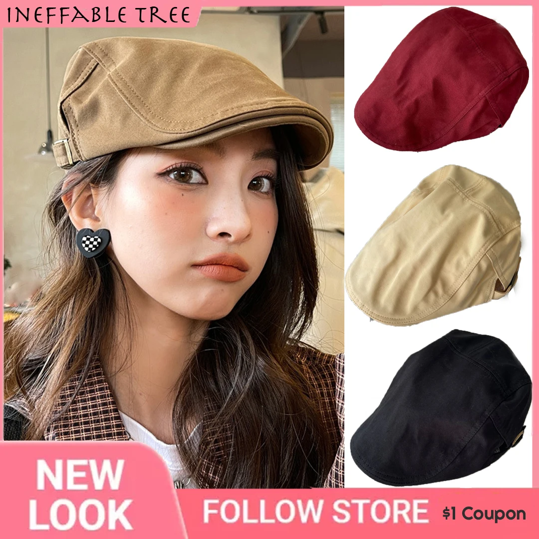 INS Topi Baret Polos Merek Fas - Japanese Street Fashion Female ulasan dan harga